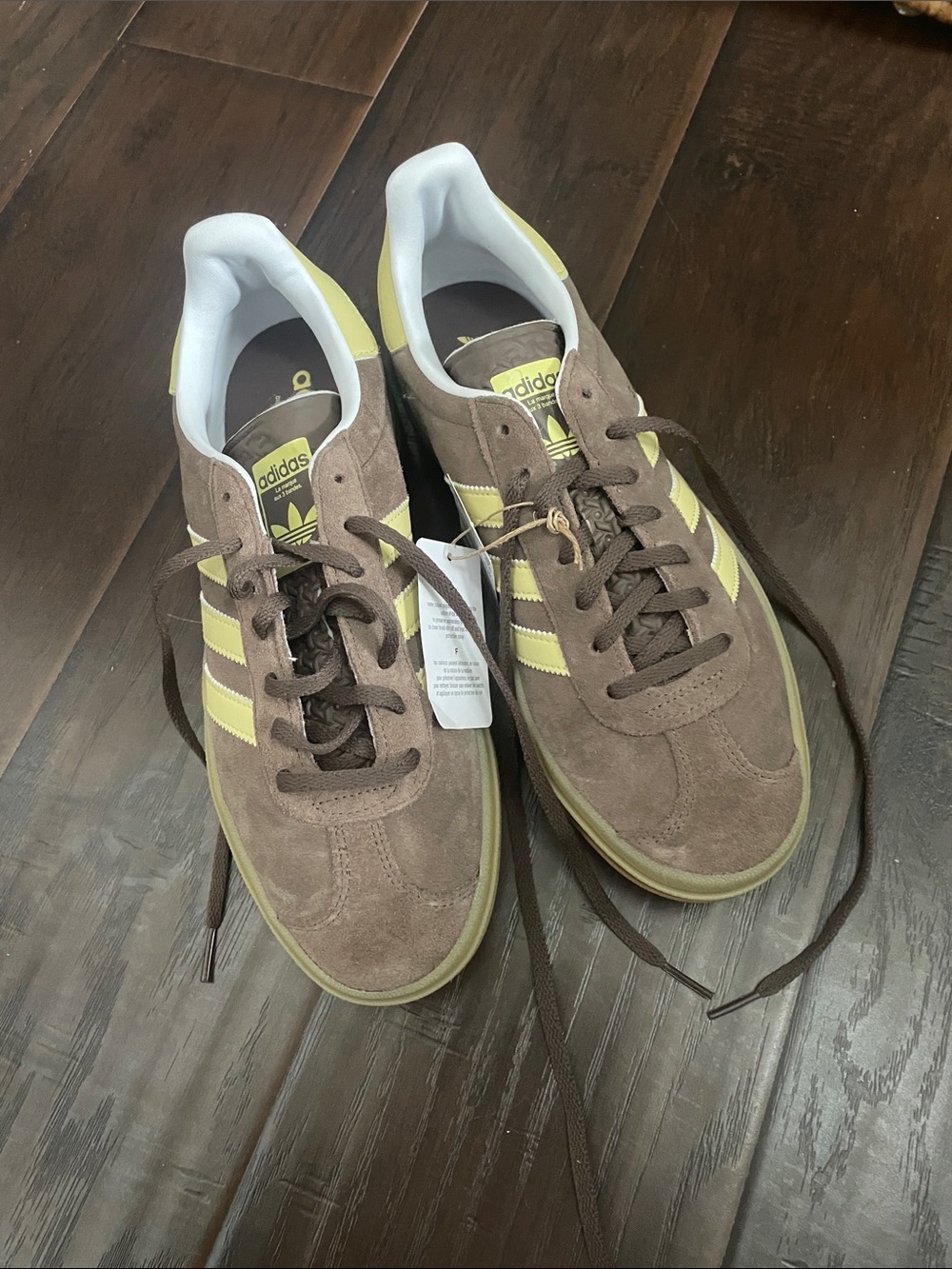adidas gazelle platform brown Suede Sneakers with Yellow Stripes